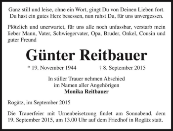 Traueranzeige von Günter Reitbauer  von Magdeburger Volksstimme