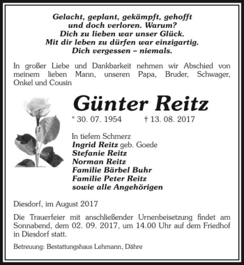 Traueranzeige von Günter Reitz  von Magdeburger Volksstimme