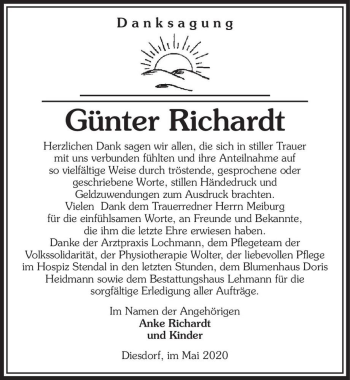 Traueranzeige von Günter Richardt  von Magdeburger Volksstimme