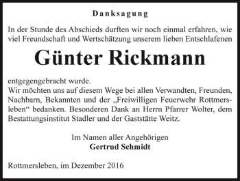 Traueranzeige von Günter Rickmann  von Magdeburger Volksstimme