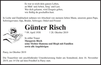 Traueranzeige von Günter Risch  von Magdeburger Volksstimme