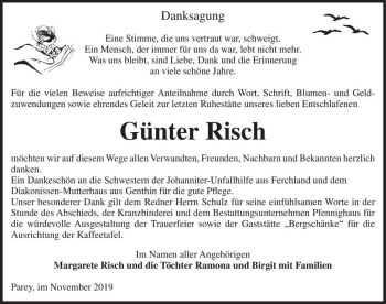 Traueranzeige von Günter Risch  von Magdeburger Volksstimme