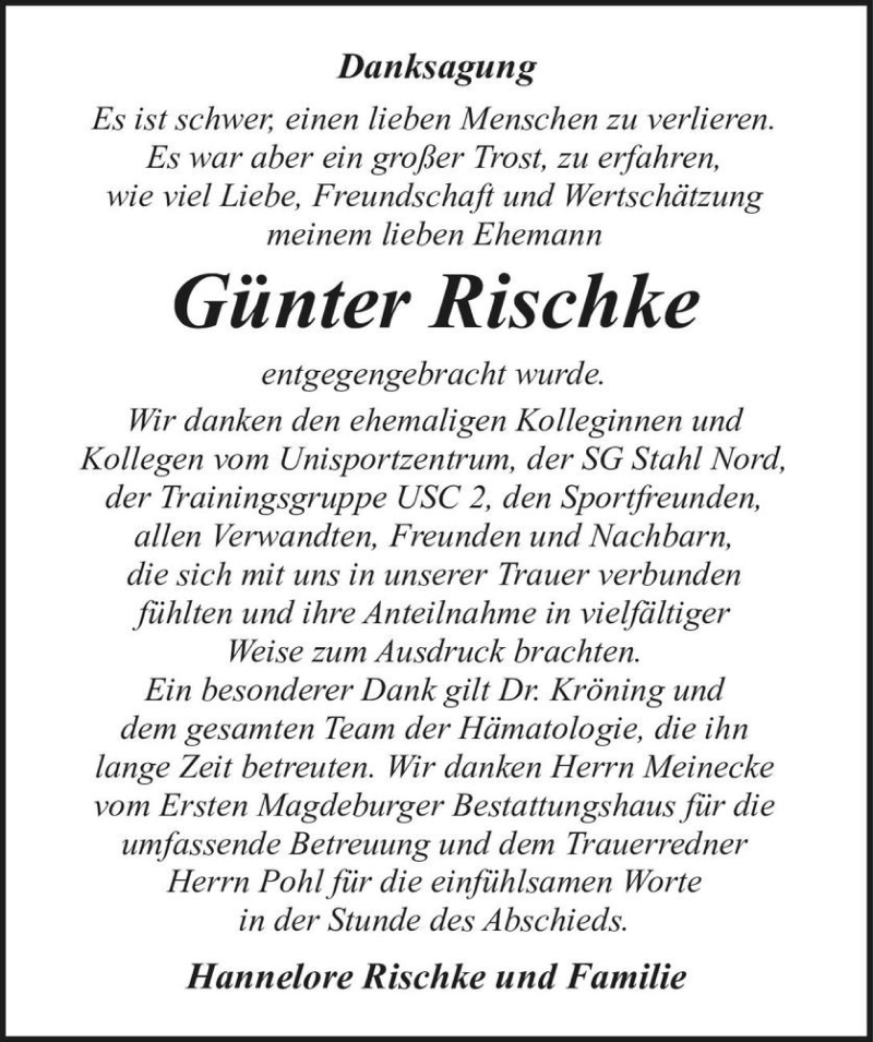  Traueranzeige für Günter Rischke  vom 06.02.2021 aus Magdeburger Volksstimme