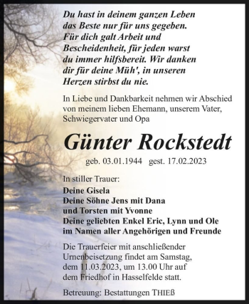 Traueranzeige von Günter Rockstedt  von Magdeburger Volksstimme
