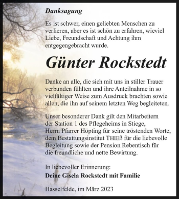 Traueranzeige von Günter Rockstedt  von Magdeburger Volksstimme