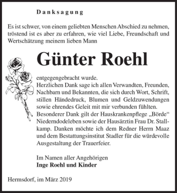 Traueranzeige von Günter Roehl  von Magdeburger Volksstimme