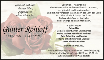 Traueranzeige von Günter Rohloff  von Magdeburger Volksstimme