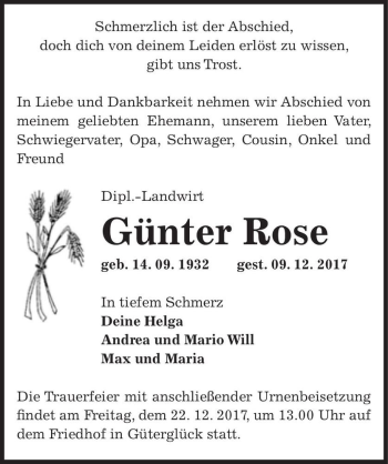 Traueranzeige von Günter Rose  von Magdeburger Volksstimme