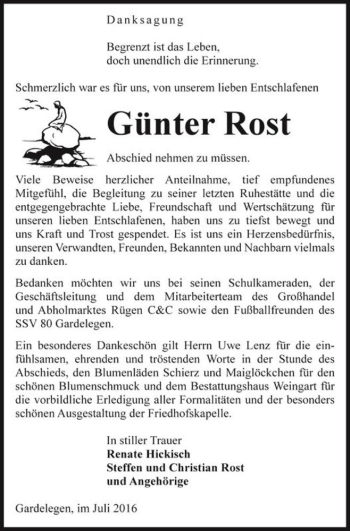 Traueranzeige von Günter Rost  von Magdeburger Volksstimme