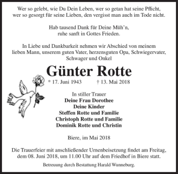 Traueranzeige von Günter Rotte  von Magdeburger Volksstimme