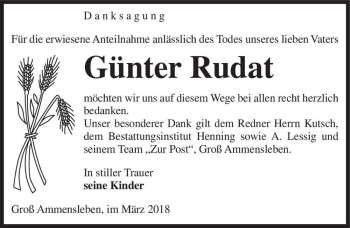 Traueranzeige von Günter Rudat  von Magdeburger Volksstimme