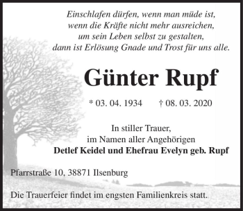 Traueranzeige von Günter Rupf  von Magdeburger Volksstimme