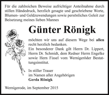 Traueranzeige von Günter Rönigk  von Magdeburger Volksstimme