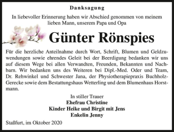 Traueranzeige von Günter Rönspies  von Magdeburger Volksstimme