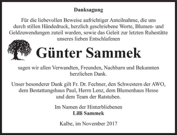 Traueranzeige von Günter Sammek  von Magdeburger Volksstimme