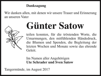 Traueranzeige von Günter Satow  von Magdeburger Volksstimme