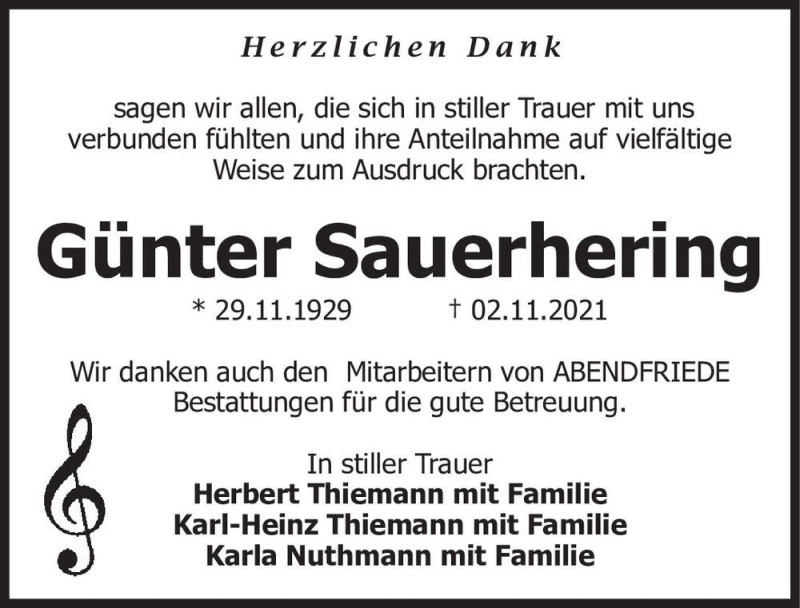  Traueranzeige für Günter Sauerhering  vom 11.12.2021 aus Magdeburger Volksstimme
