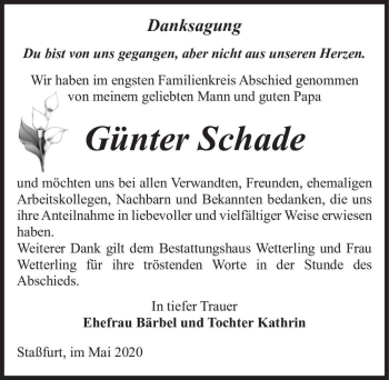 Traueranzeige von Günter Schade  von Magdeburger Volksstimme