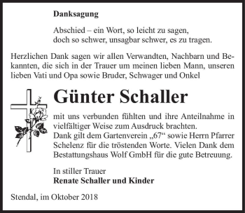 Traueranzeige von Günter Schaller  von Magdeburger Volksstimme