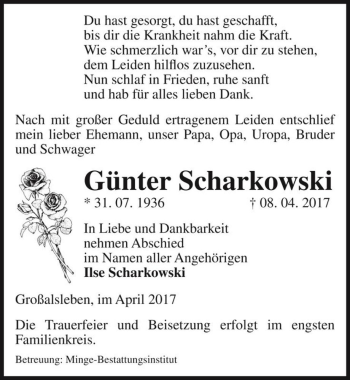 Traueranzeige von Günter Scharkowski  von Magdeburger Volksstimme