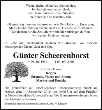 Traueranzeige von Günter Scheerenhorst  von Magdeburger Volksstimme