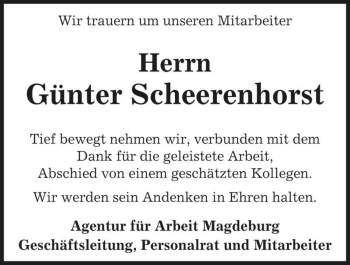 Traueranzeige von Günter Scheerenhorst  von Magdeburger Volksstimme