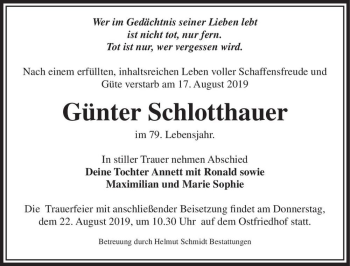Traueranzeige von Günter Schlotthauer  von Magdeburger Volksstimme