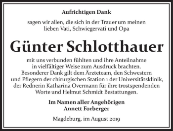 Traueranzeige von Günter Schlotthauer  von Magdeburger Volksstimme