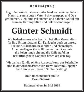 Traueranzeige von Günter Schmidt  von Magdeburger Volksstimme