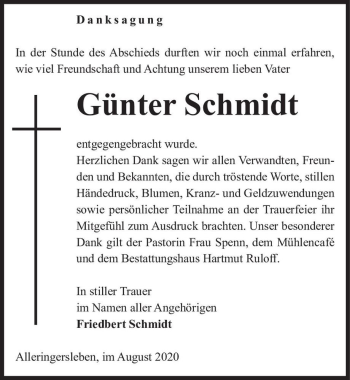 Traueranzeige von Günter Schmidt  von Magdeburger Volksstimme