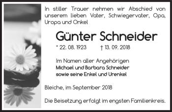 Traueranzeige von Günter Schneider  von Magdeburger Volksstimme