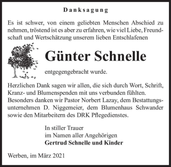 Traueranzeige von Günter Schnelle  von Magdeburger Volksstimme