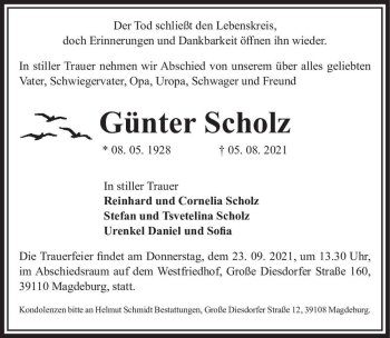 Traueranzeige von Günter Scholz  von Magdeburger Volksstimme