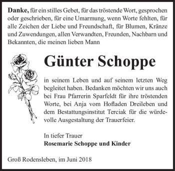 Traueranzeige von Günter Schoppe  von Magdeburger Volksstimme