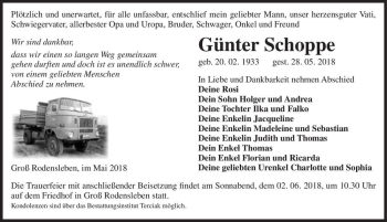 Traueranzeige von Günter Schoppe  von Magdeburger Volksstimme