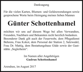 Traueranzeige von Günter Schottenhamel  von Magdeburger Volksstimme