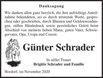 Traueranzeige von Günter Schrader  von Magdeburger Volksstimme