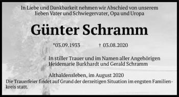 Traueranzeige von Günter Schramm  von Magdeburger Volksstimme