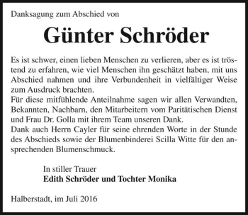 Traueranzeige von Günter Schröder  von Magdeburger Volksstimme