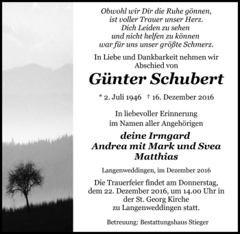 Traueranzeige von Günter Schubert  von Magdeburger Volksstimme