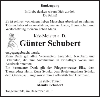 Traueranzeige von Günter Schubert  von Magdeburger Volksstimme