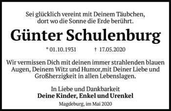 Traueranzeige von Günter Schulenburg  von Magdeburger Volksstimme