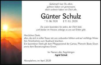Traueranzeige von Günter Schulz  von Magdeburger Volksstimme
