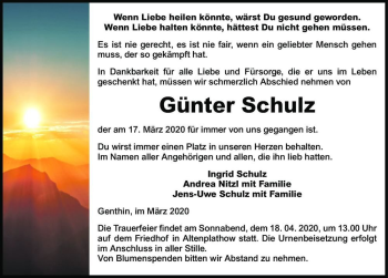 Traueranzeige von Günter Schulz  von Magdeburger Volksstimme