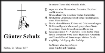 Traueranzeige von Günter Schulz  von Magdeburger Volksstimme