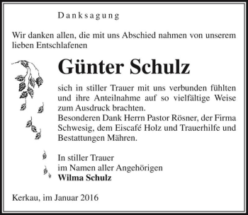 Traueranzeige von Günter Schulz  von Magdeburger Volksstimme