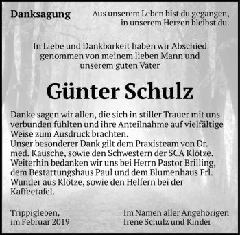 Traueranzeige von Günter Schulz  von Magdeburger Volksstimme