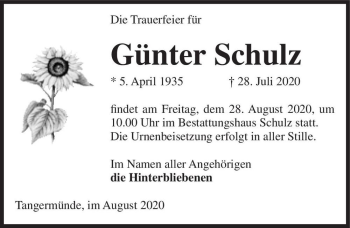 Traueranzeige von Günter Schulz  von Magdeburger Volksstimme