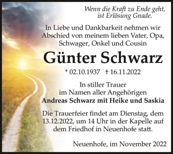 Traueranzeige von Günter Schwarz  von Magdeburger Volksstimme