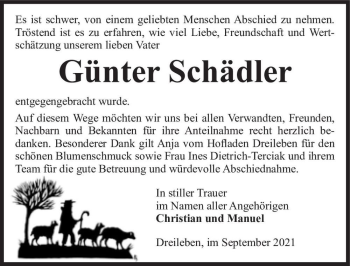 Traueranzeige von Günter Schädler  von Magdeburger Volksstimme